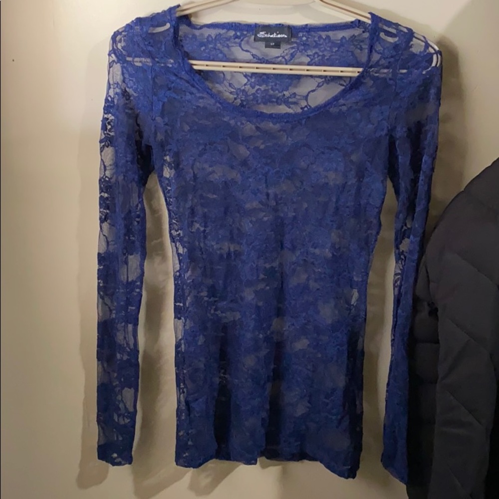 See through blue top